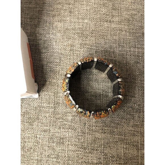 Designs Fashion Jewelry Stretch Bracelet Orange Brown Silver Tone Accents - Picture 4 of 4